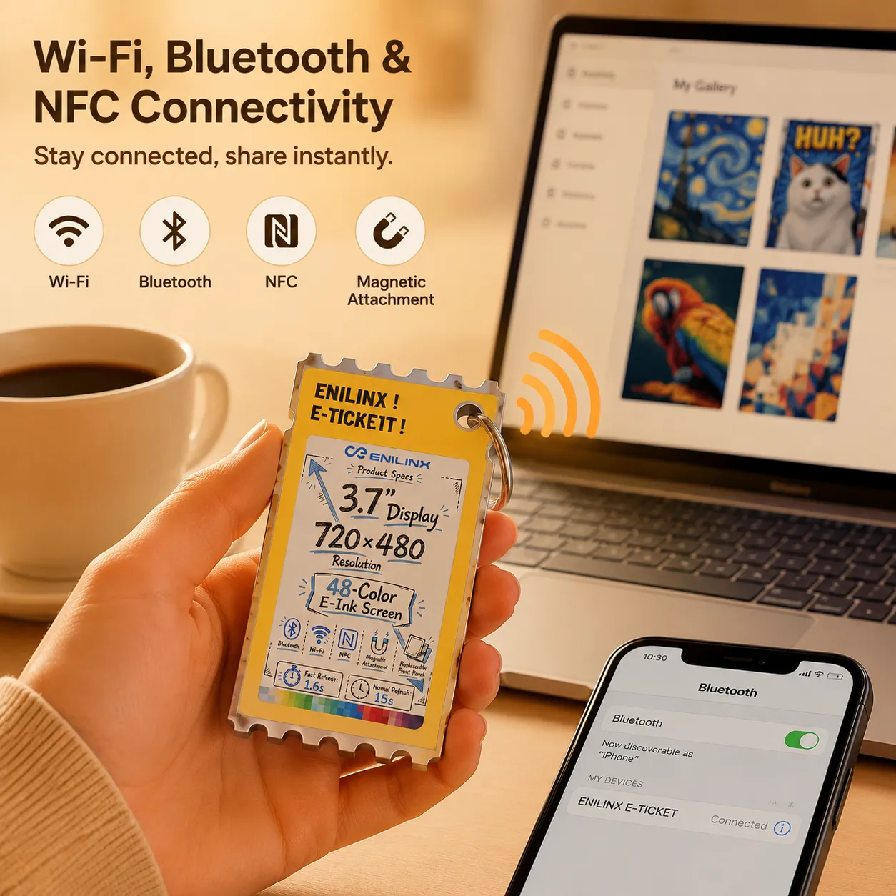 WiFi Bluetooth NFC e-paper display