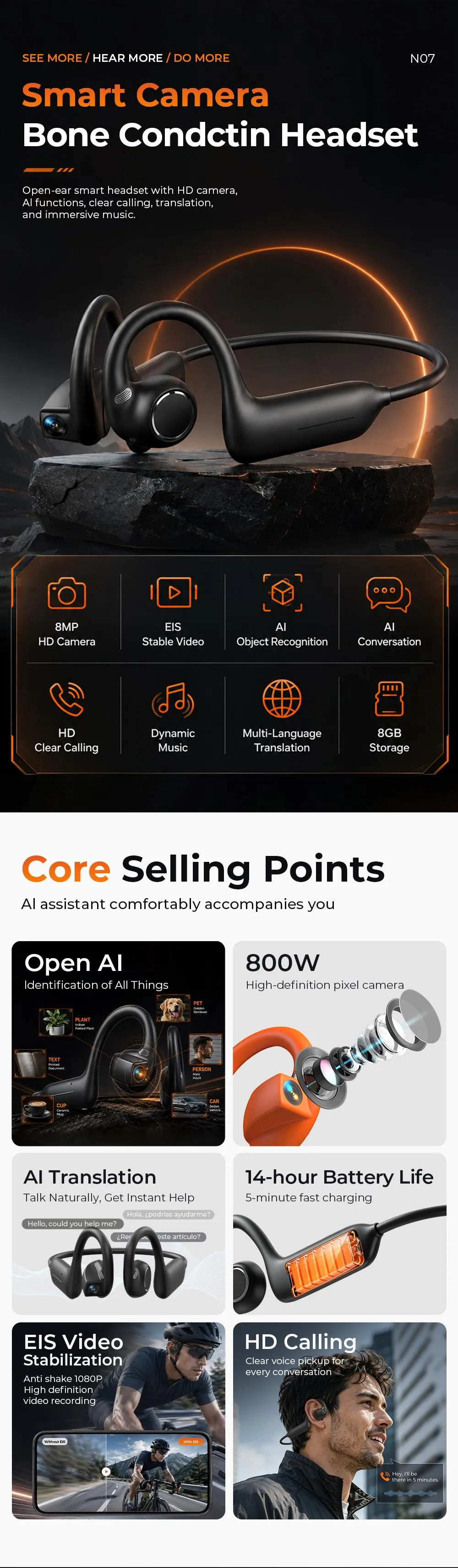 E12 Bone Conduction Smart Glasses Hero