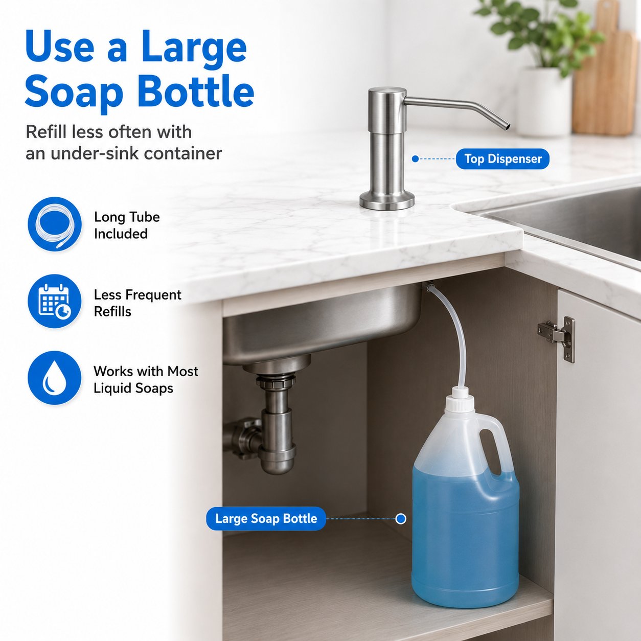Three hundred sixty degree rotating soap dispenser spout
