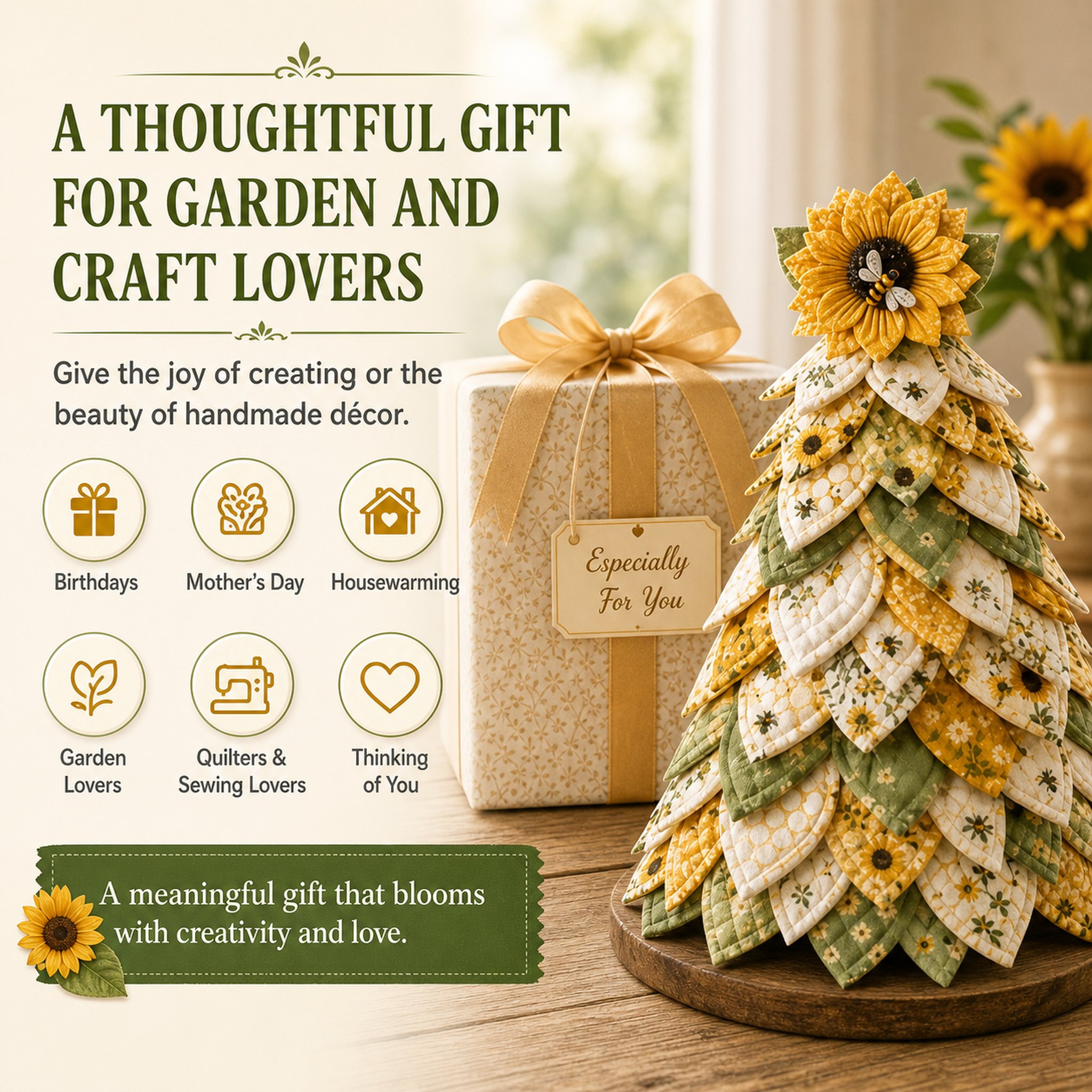 Sunflower Bee Garden Tree DIY Kit thoughtful gift for gardeners quilters and craft lovers