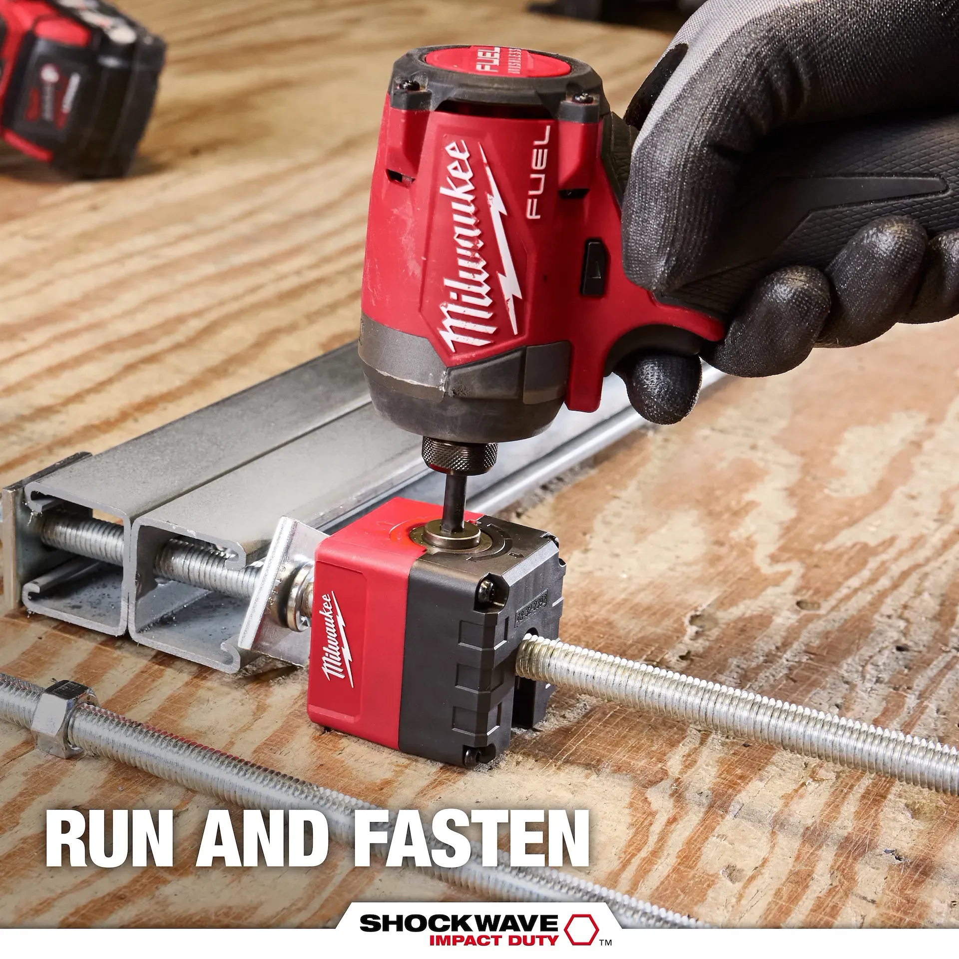 Threaded rod nut runner run and fasten operation