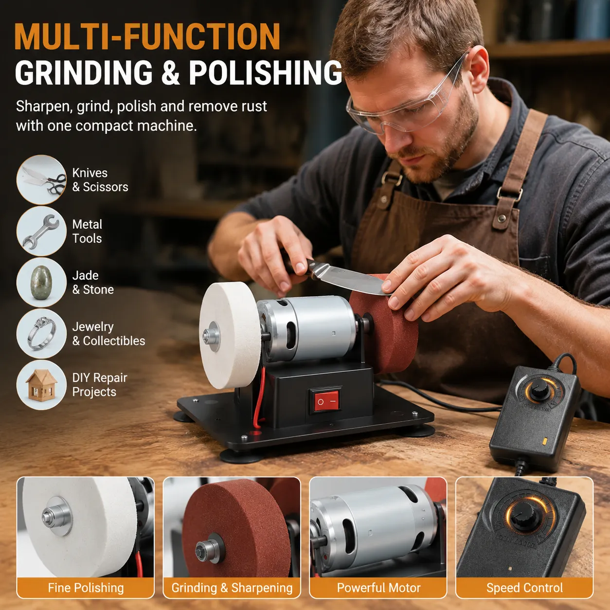 Bench grinder multiple applications