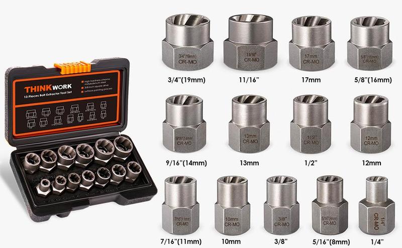 【TikTokShopBlackFriday 】THINKWORK Bolt Extractor Tool Set, 13+1 Counts Impact & Nut Remover Stripped Lug Remover, Drive Rounded Bolt Remover for Removing Damaged, Frozen Universal Impact impact bolt 【TikTokShopBlackFriday 】THINKWORK Bolt Extractor Tool Set, 13+1 Counts Impact & Nut Remover Stripped Lug Remover, Drive Rounded Bolt Remover for Removing Damaged, Frozen Universal Impact impact bolt