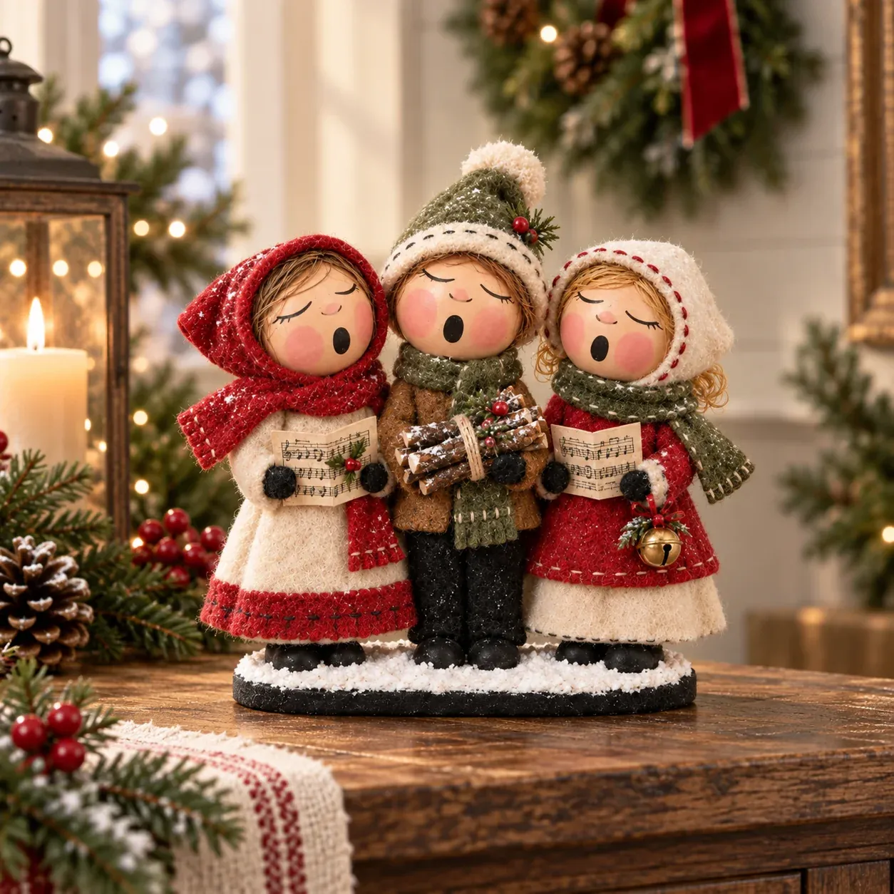 Vintage Christmas Carolers Figurine – Cozy Farmhouse Holiday Tabletop Decor