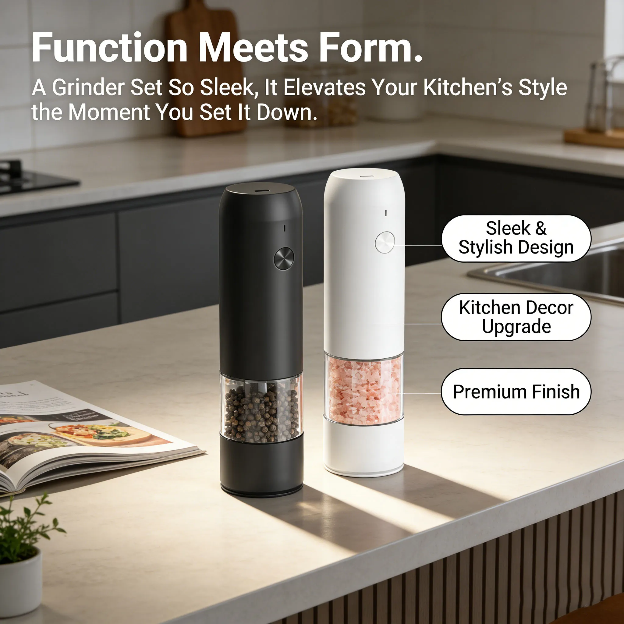 🧂Rechargeable Electric Salt & Pepper Grinder – Adjustable Grind & LED Light