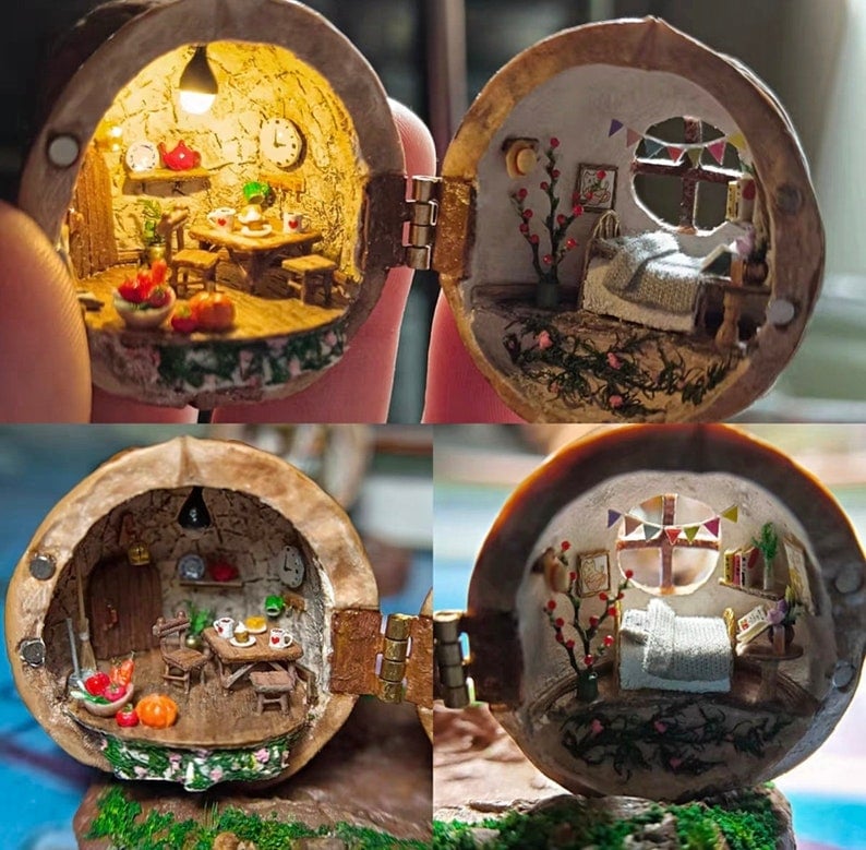 Walnut Shell doll houseXmas giftminiature doll image 2 Walnut Shell doll houseXmas giftminiature doll image 2