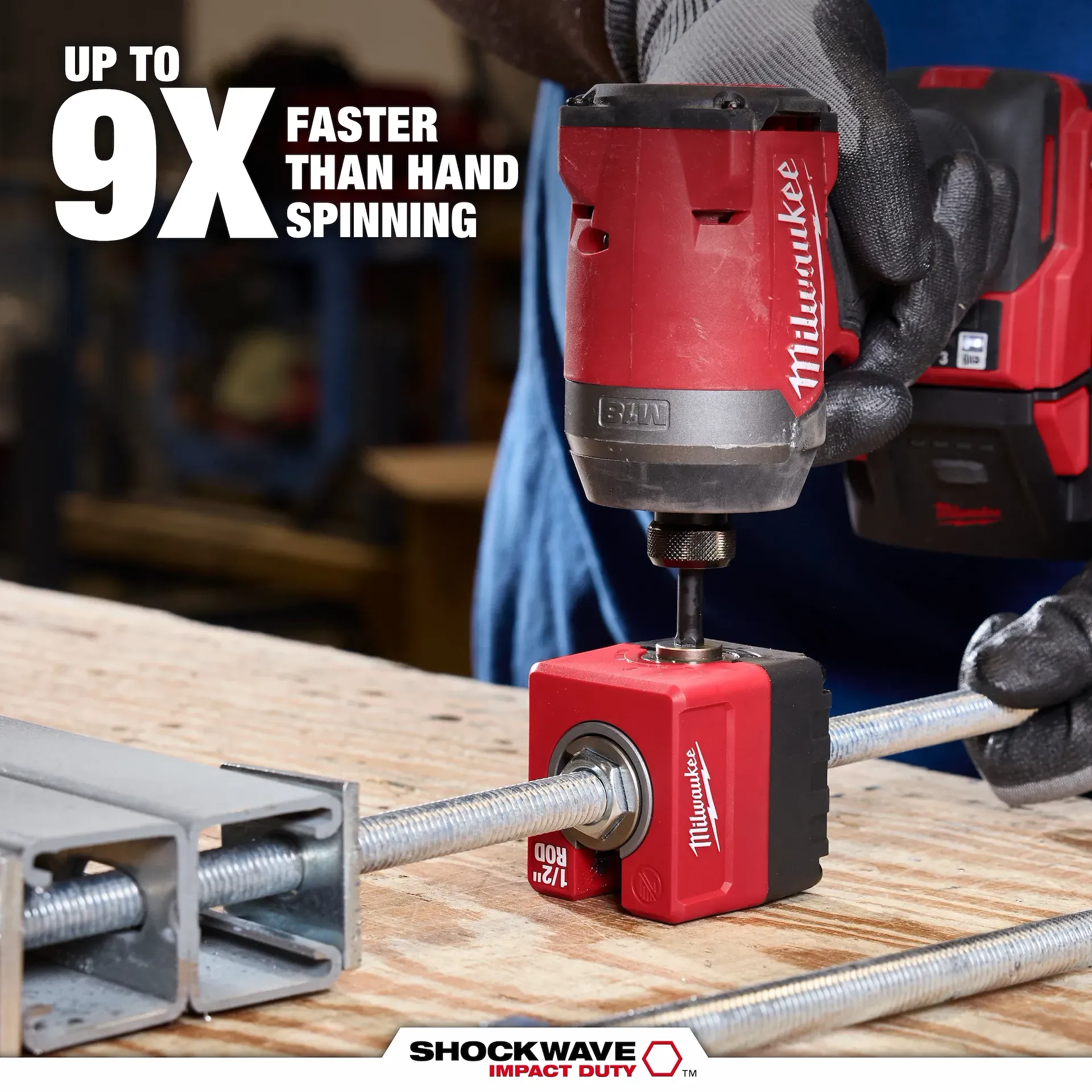 Threaded rod nut runner up to nine times faster than hand spinning