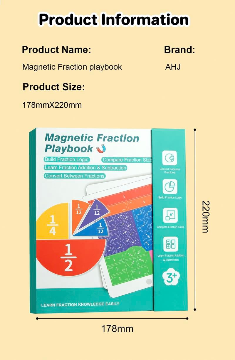 Magnetic Fraction Demonstration Book – Visual Math Manipulatives with Tiles & Circles, Educational Toy for Kids, Montessori Homeschool Supplies and Interactive Math Teaching Aid for Preschool Learning