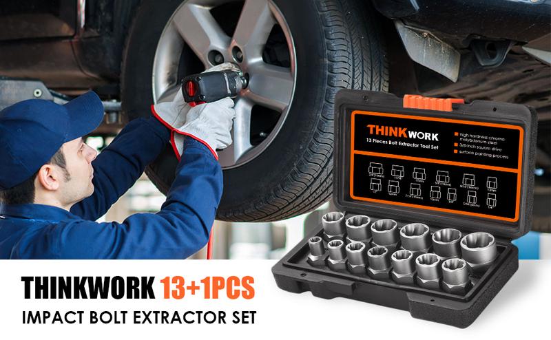 【TikTokShopBlackFriday 】THINKWORK Bolt Extractor Tool Set, 13+1 Counts Impact & Nut Remover Stripped Lug Remover, Drive Rounded Bolt Remover for Removing Damaged, Frozen Universal Impact impact bolt 【TikTokShopBlackFriday 】THINKWORK Bolt Extractor Tool Set, 13+1 Counts Impact & Nut Remover Stripped Lug Remover, Drive Rounded Bolt Remover for Removing Damaged, Frozen Universal Impact impact bolt