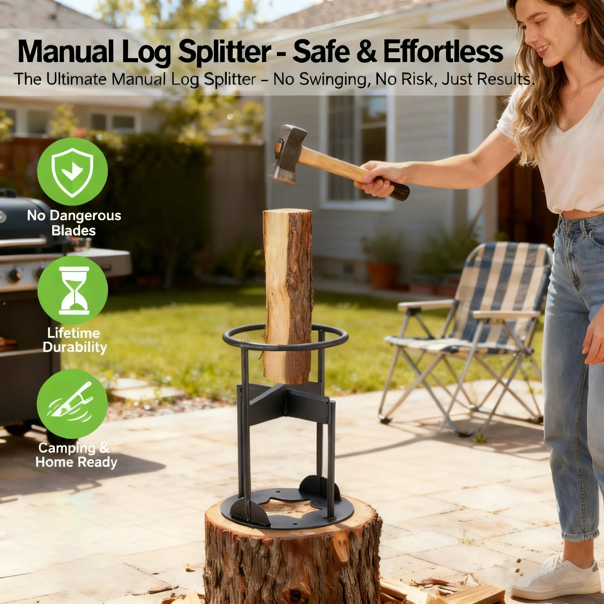 Manual Log Splitter - Safe & Effortless Firewood Splitting 🪵