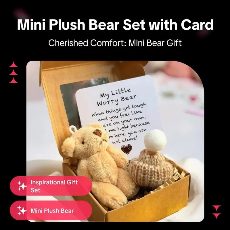 Pocket-sized teddy bear held comfortably in the hand