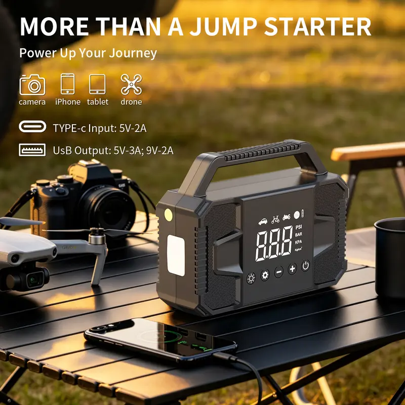 6000A portable car jump starter with air compressor