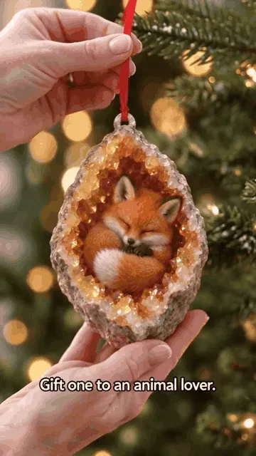 Fox ornament hanging on a Christmas tree - decorative scene