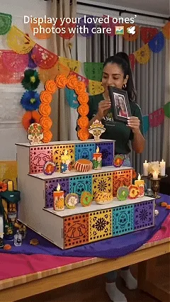 Three-tier Day of the Dead wooden altar display