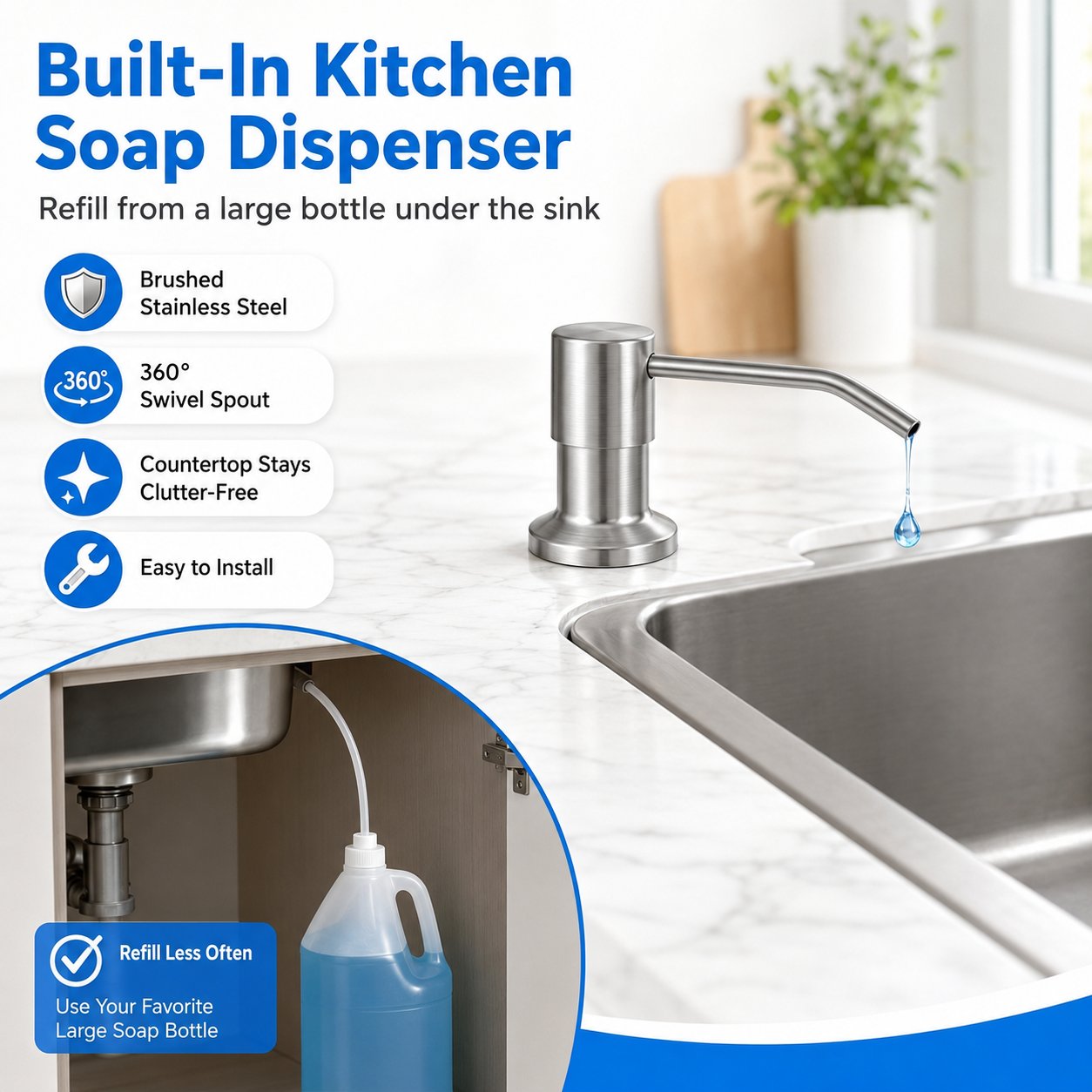 Sink dispenser used with dish soap hand soap and household liquids