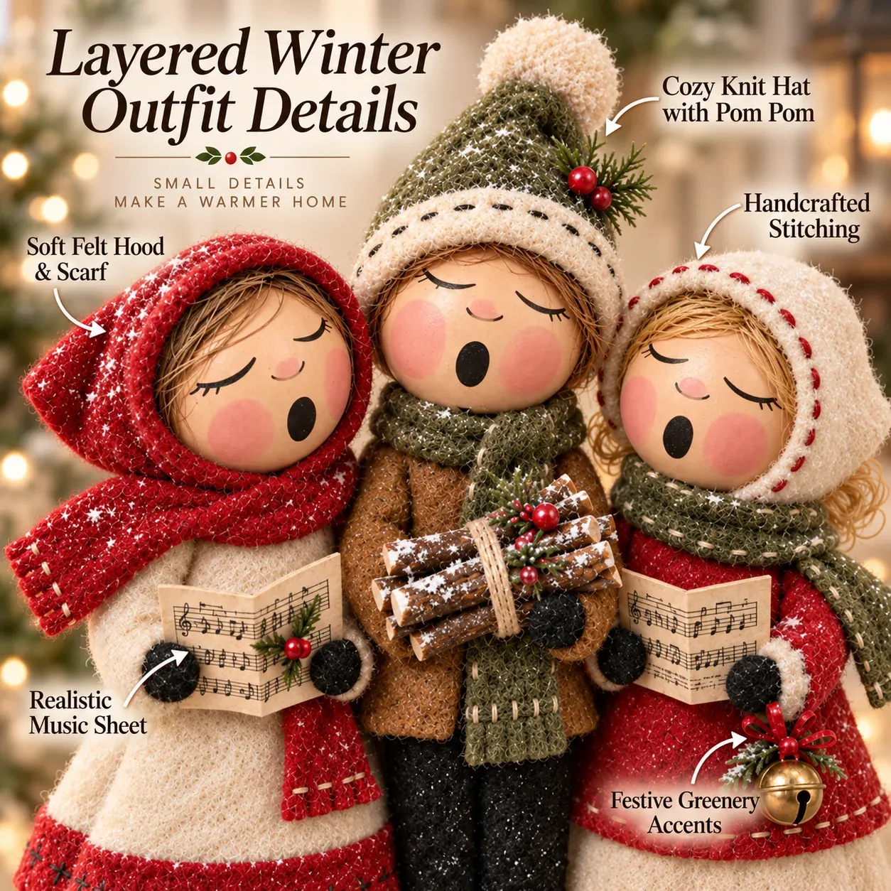 Close-up details of Christmas caroler decoration