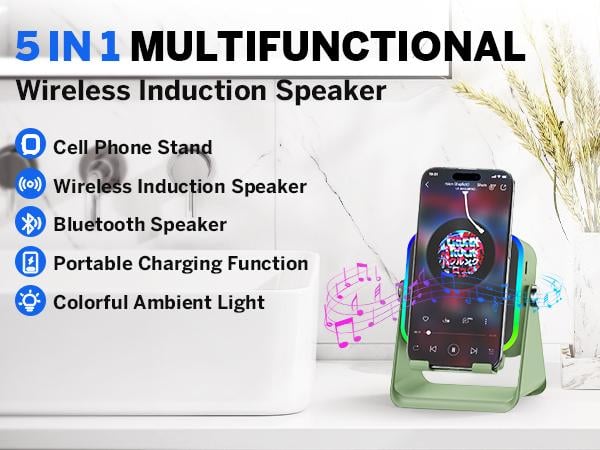 PUTARE Wireless Induction Audio Speaker Stand, 5in1 Cellphone Holder, 3500mAh Rechargeable Emergency Power Bank,360° Adjustable Mobile Tablet Stand with Colorful Ambient Light Gifts for Men Women FathersDayGift SummerWins PUTARE Wireless Induction Audio Speaker Stand, 5in1 Cellphone Holder, 3500mAh Rechargeable Emergency Power Bank,360° Adjustable Mobile Tablet Stand with Colorful Ambient Light Gifts for Men Women FathersDayGift SummerWins