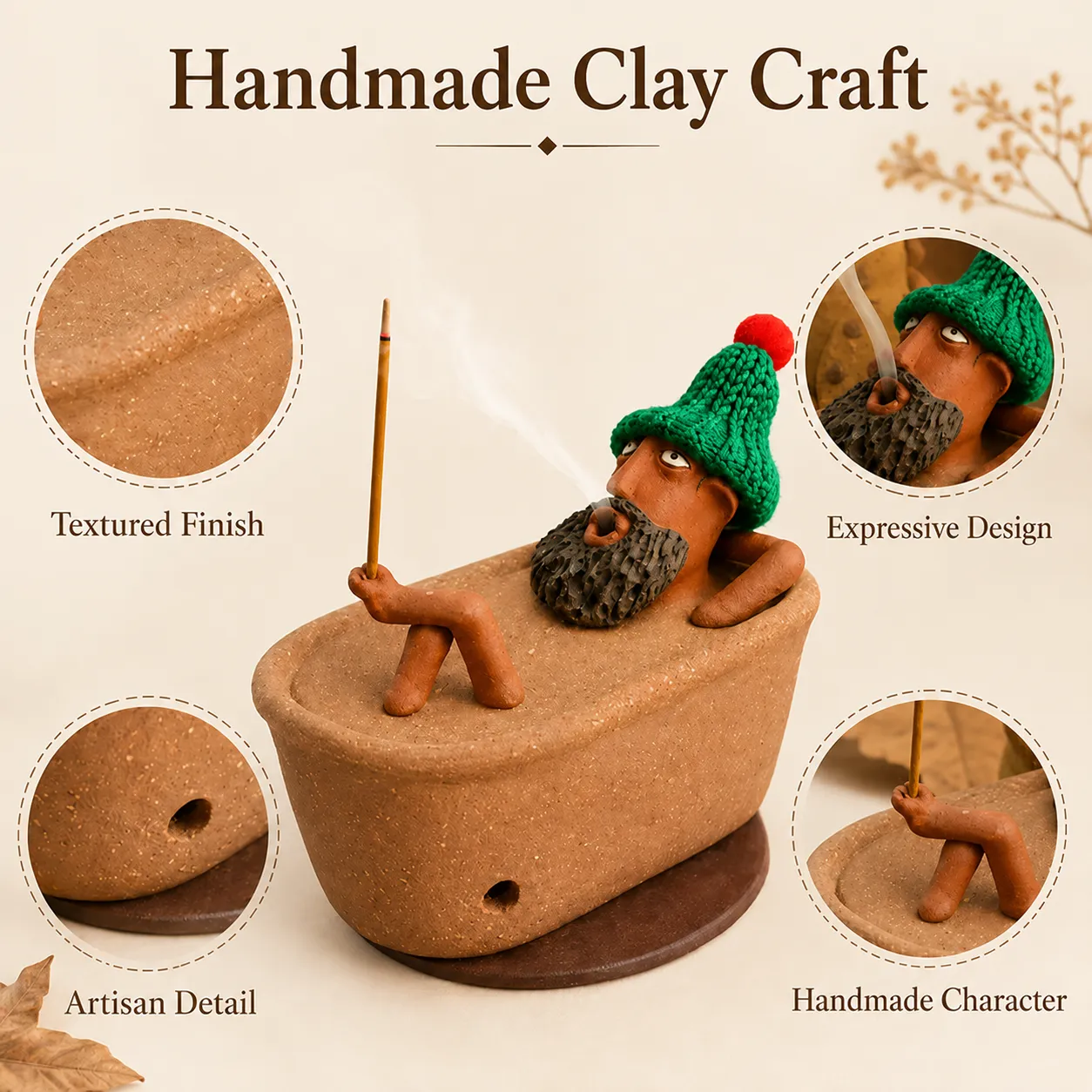 Handmade clay incense holder craftsmanship