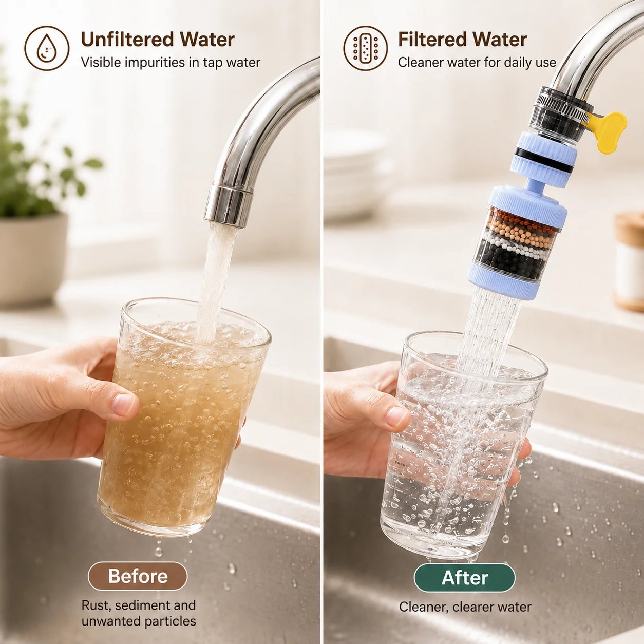 Unfiltered versus filtered faucet water comparison