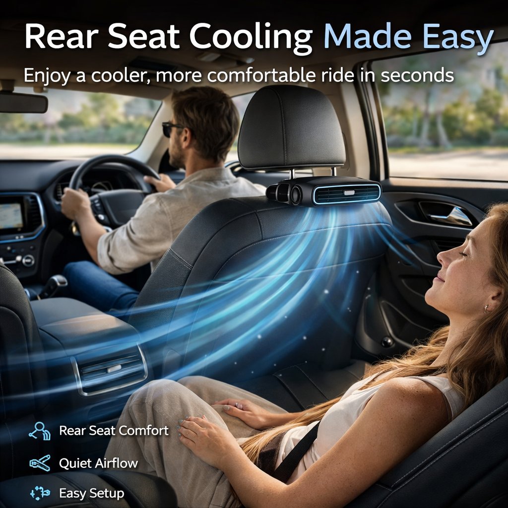 Universal Cordless Car Seat Cooling Fan (For Front or Back Seat Cooling)