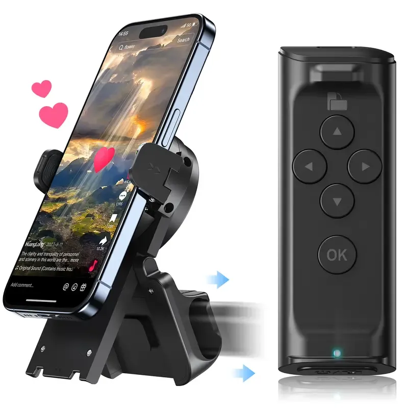 Bluetooth Remote Control for TikTok Scrolling: Wireless Page Turner & Camera Shutter for Video Recording – Hands-Free Cellphone Accessory for iOS & Android - Black