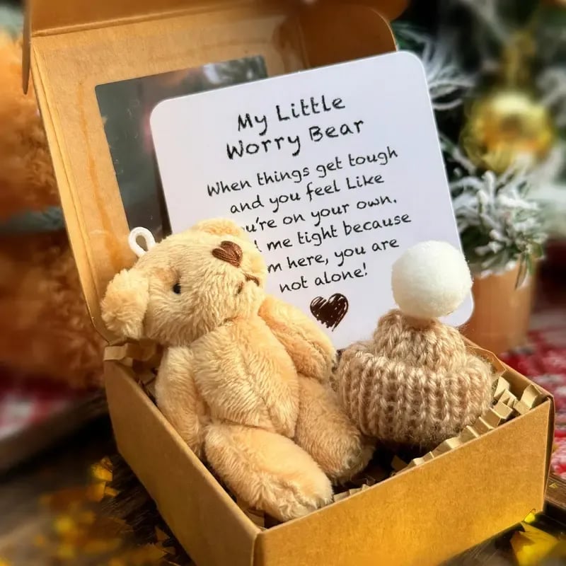 Close view of the handmade mini plush teddy bear
