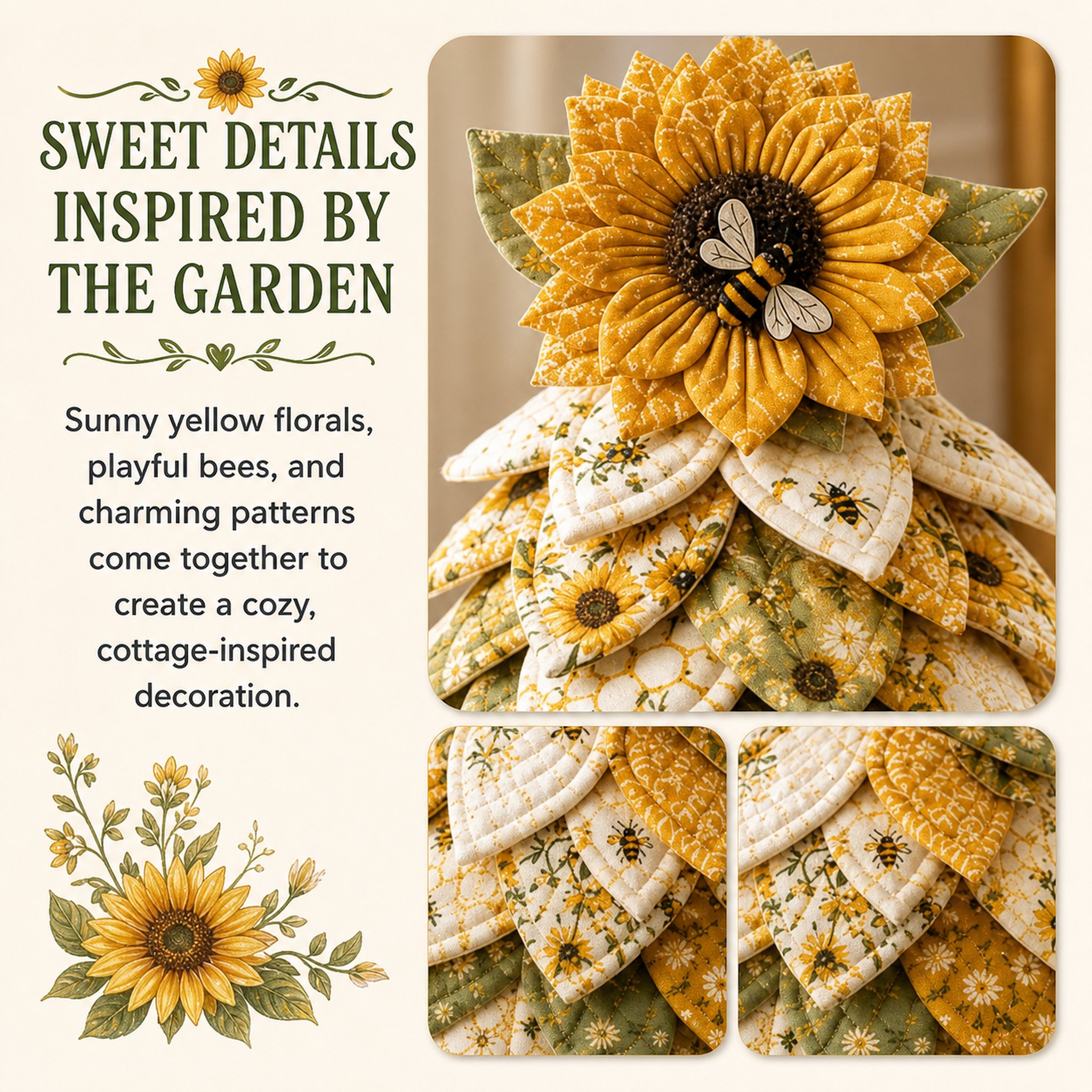 Sunflower Bee Garden Tree DIY Kit cottage garden fabric craft decoration