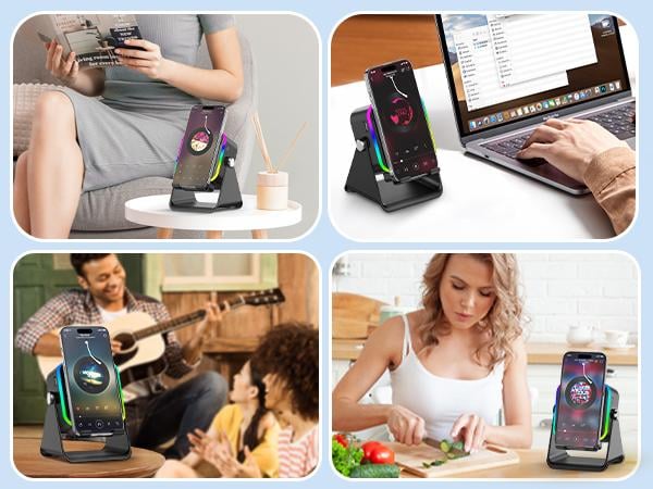 PUTARE Wireless Induction Audio Speaker Stand, 5in1 Cellphone Holder, 3500mAh Rechargeable Emergency Power Bank,360° Adjustable Mobile Tablet Stand with Colorful Ambient Light Gifts for Men Women FathersDayGift SummerWins PUTARE Wireless Induction Audio Speaker Stand, 5in1 Cellphone Holder, 3500mAh Rechargeable Emergency Power Bank,360° Adjustable Mobile Tablet Stand with Colorful Ambient Light Gifts for Men Women FathersDayGift SummerWins