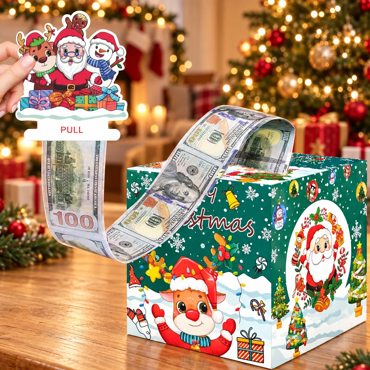 Santa and Friends Christmas Money Pull Box