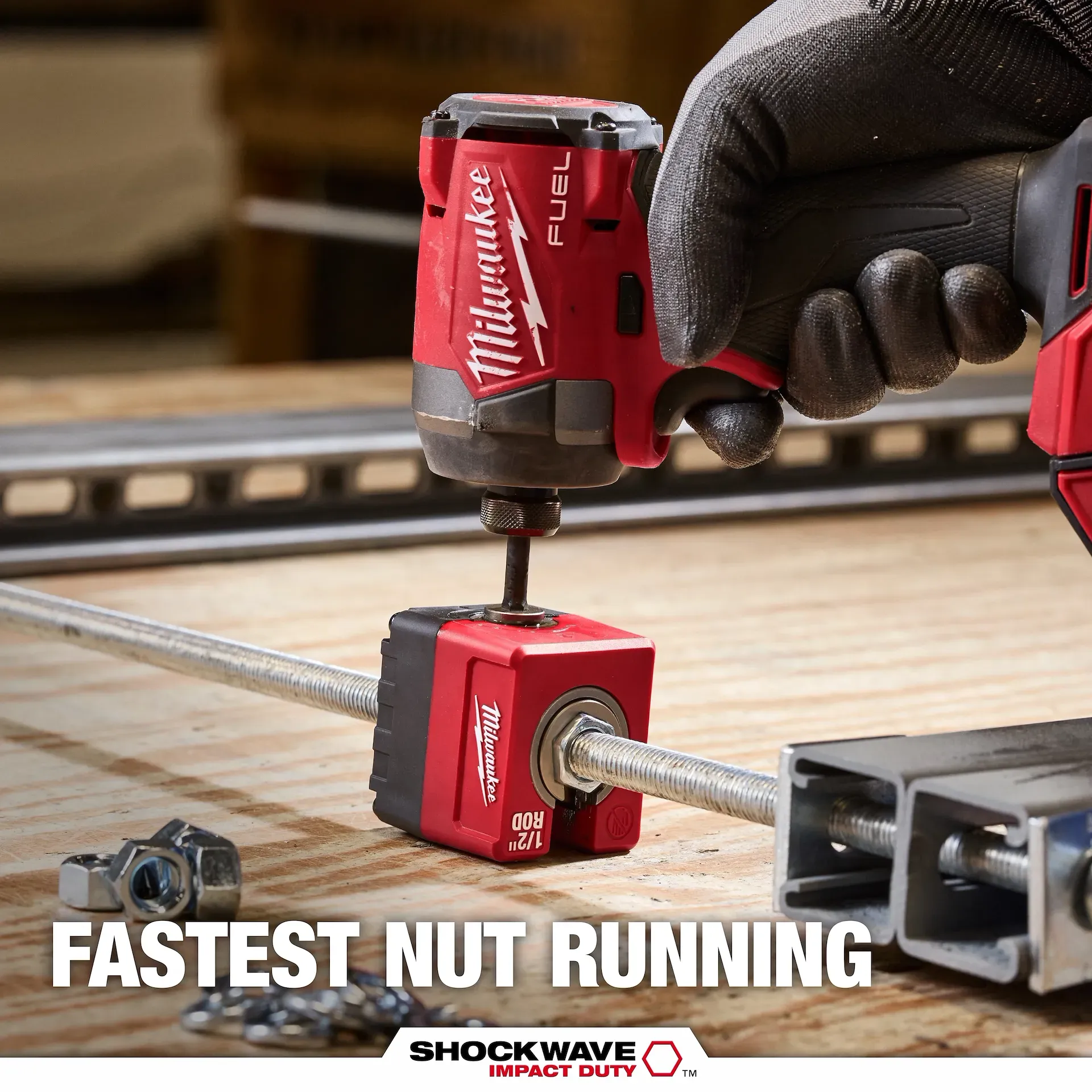 Impact optimized threaded rod nut runner shank