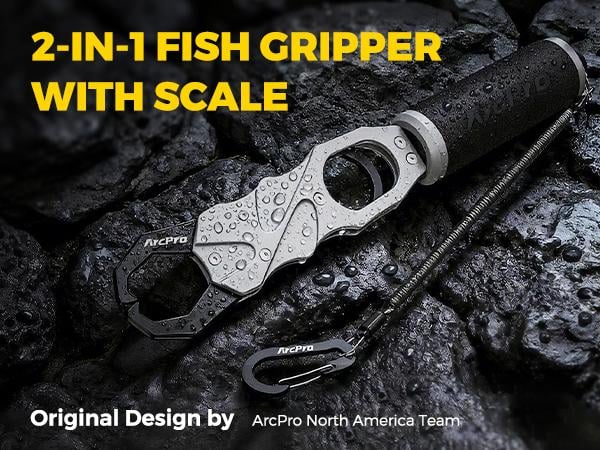 ArcPro Fish Gripper with Scale, Aircraft-Grade Aluminum Alloy Fish Lip Gripper 2-in-1 , 40lb Heavy-Duty & Non-Slip 360° EVA Swivel Handle, Corrosion-Resistant Fish Holder, Fresh/Saltwater