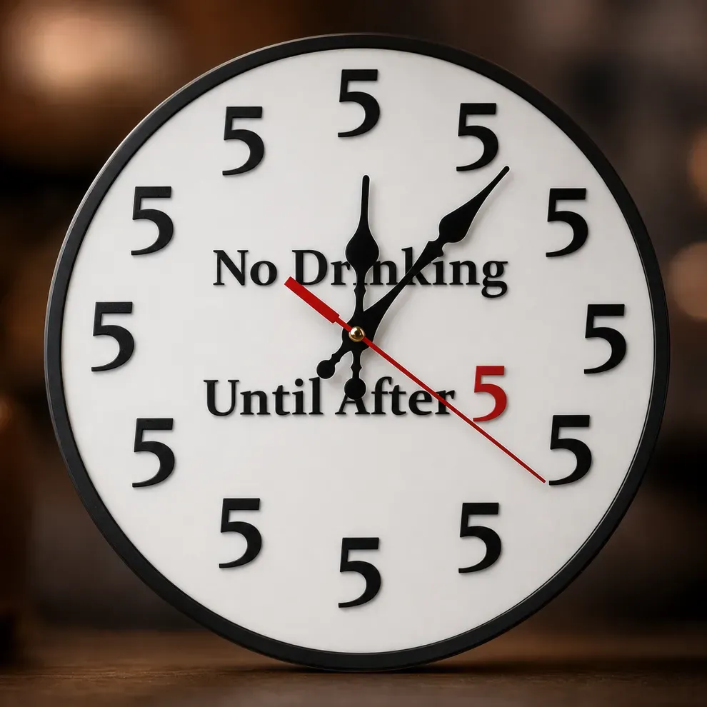 Funny "No Drinking Until After 5" Round Wall Clock - 10 inchs