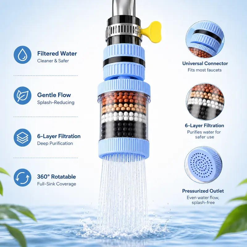 Six-layer graded faucet water filtration structure