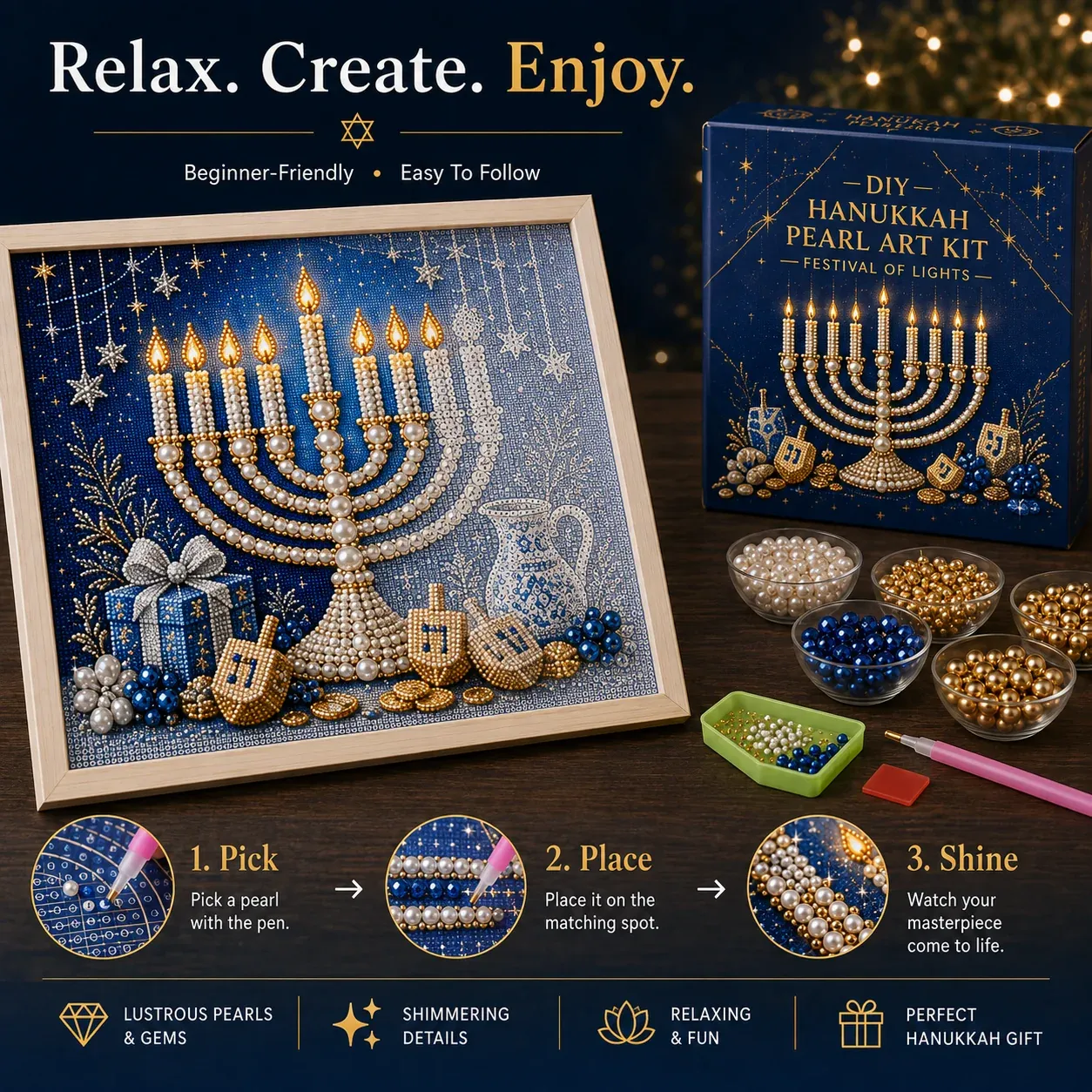 Hanukkah pearl artwork display