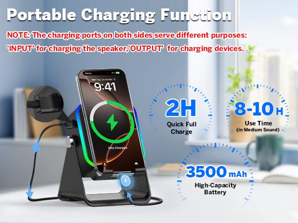 PUTARE Wireless Induction Audio Speaker Stand, 5in1 Cellphone Holder, 3500mAh Rechargeable Emergency Power Bank,360° Adjustable Mobile Tablet Stand with Colorful Ambient Light Gifts for Men Women FathersDayGift SummerWins PUTARE Wireless Induction Audio Speaker Stand, 5in1 Cellphone Holder, 3500mAh Rechargeable Emergency Power Bank,360° Adjustable Mobile Tablet Stand with Colorful Ambient Light Gifts for Men Women FathersDayGift SummerWins