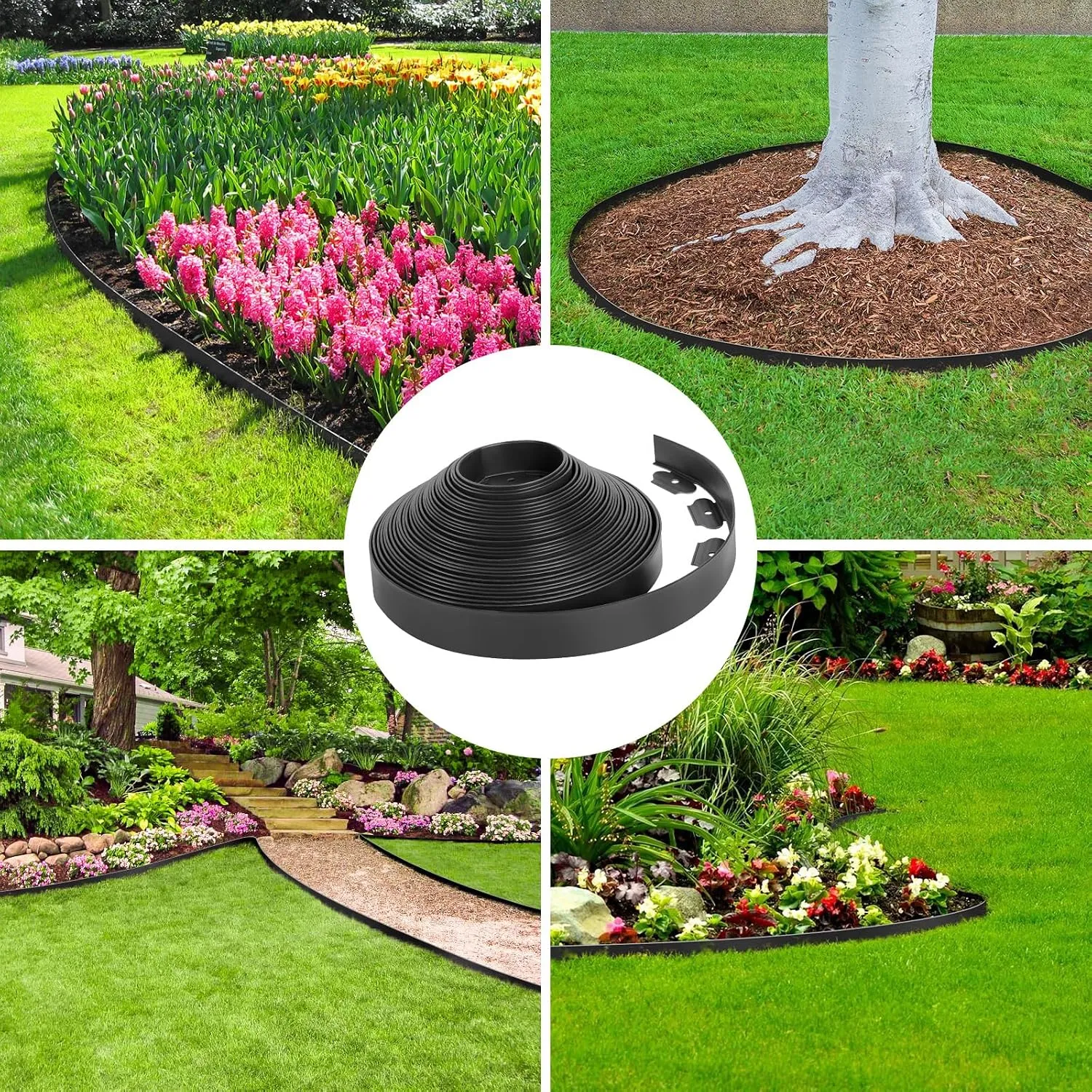 Landscape edging applications for flower beds tree rings pathways and lawns