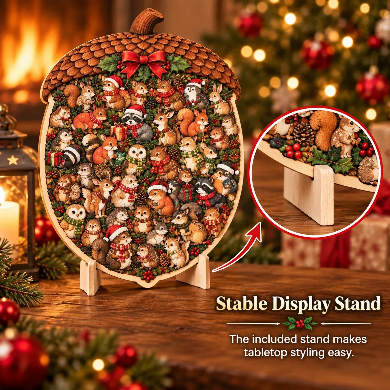 Matching stand for the completed wooden Christmas puzzle