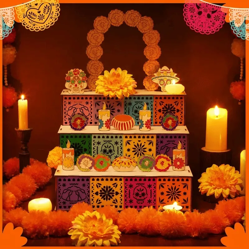 Decorative details on the Day of the Dead altar display