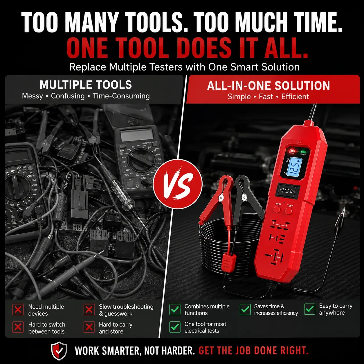 Comparison between multiple electrical testers and one all-in-one automotive diagnostic tool