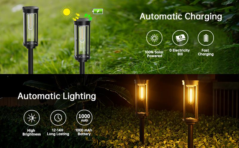 Product Introduction of Solar Pathway Lights Outdoor, Bright Solar Path Lights Outside Garden Lights IP65 Waterproof, Solar Walkway Lights Solar Powered Landscape Lights for Driveway Lawn Patio Sidewalk Yard 2