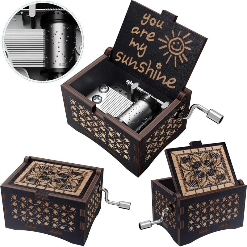 You Are My Sunshine Letter Pattern Music Box, 1 Count Hand Crank Wooden Vintage Laser Engraved Music Box, Gift for Birthday Anniversary Wedding